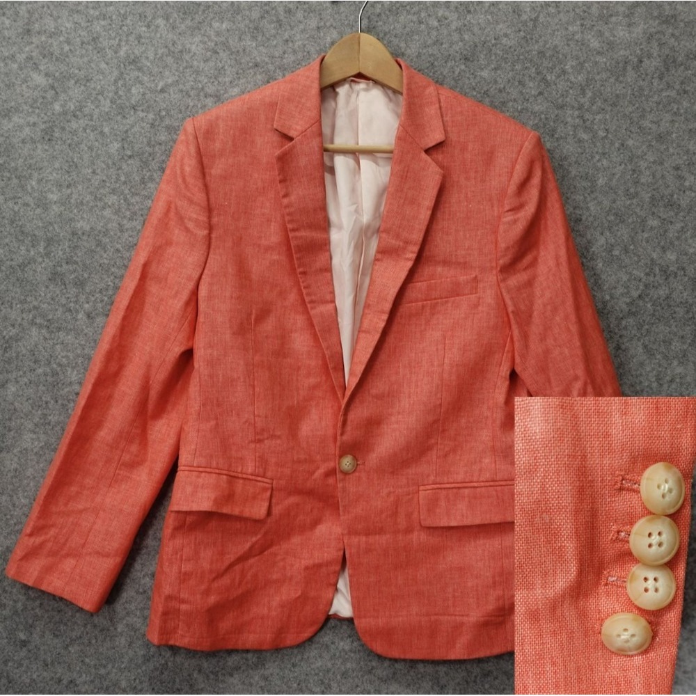 Linen Hopsack Sport Coat Blazer Men 34S Short Salmon Orange Jacket Light Summer